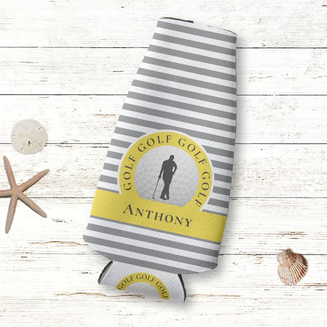Enfriador De Botellas Personalizado Golfer Monogramo Nombre Gris Amarill (Subido por el creador)