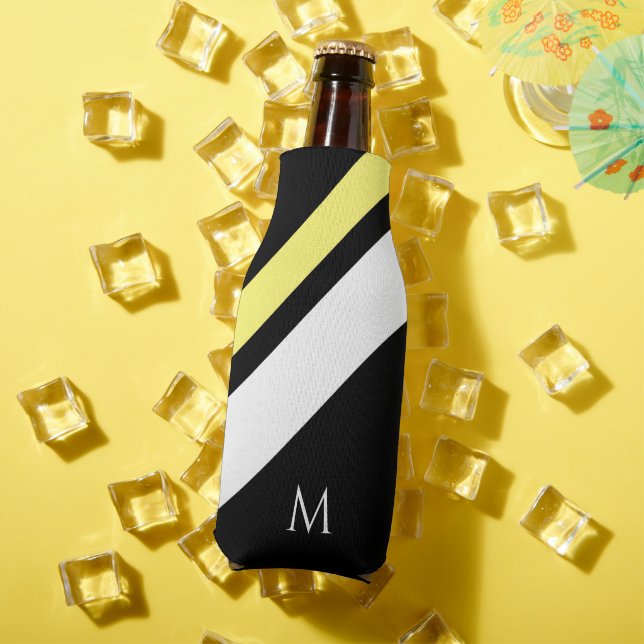 Enfriador De Botellas Personalizado líneas diagonales iniciales negro (Verano in situ)