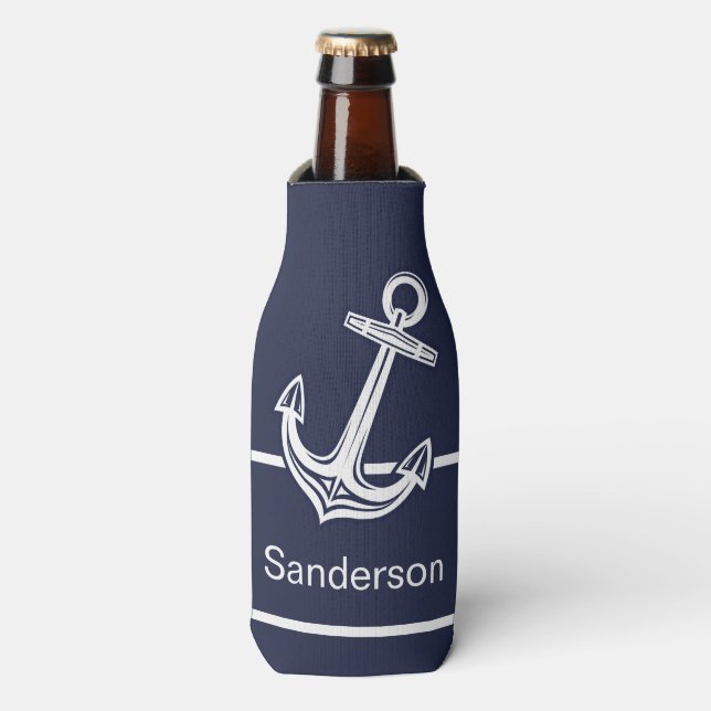 Enfriador De Botellas Personalizado Nautical Anchor Ocean Naval (Frente de la botella)