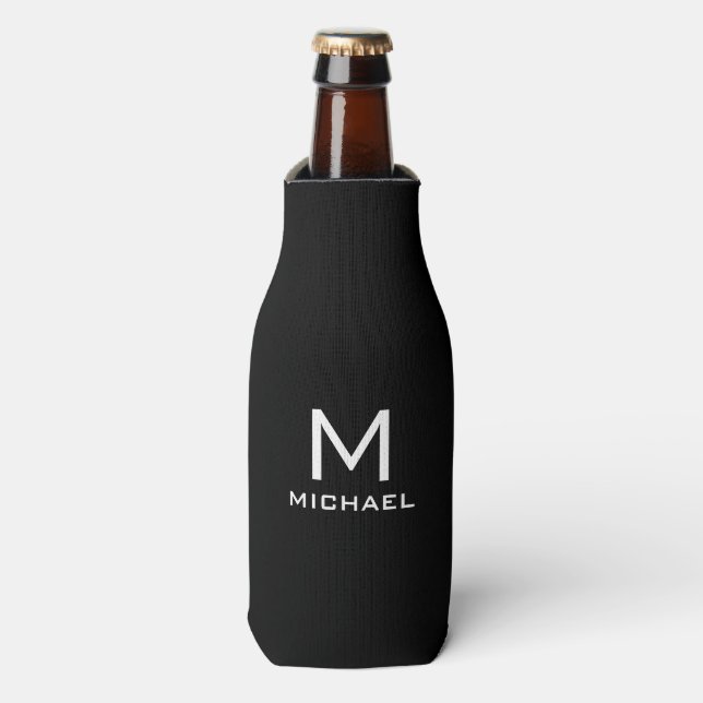 Enfriador De Botellas Personalizado Plantilla Monograma Blanco Y Negro M (Frente de la botella)