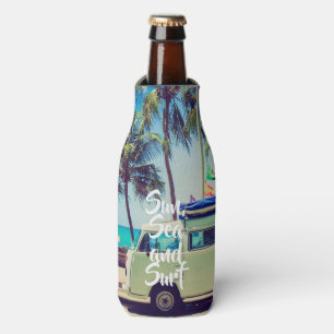 Enfriador De Botellas Personalizado, vintage beach camper bus y palmeras