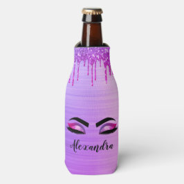 Enfriador De Botellas Pestañas con Purpurina Brillante Monograma Nombre