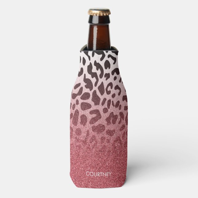 Enfriador De Botellas Piel leopardo rosada Purpurina (Frente de la botella)
