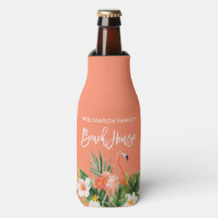 Enfriador De Botellas Pincel Script Coral Tropical Floral Beach House