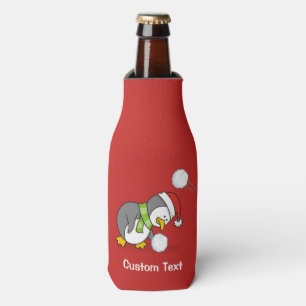 Enfriador De Botellas Pingüino navidad recibiendo bola de nieve