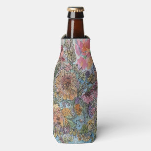 Enfriador De Botellas Pintura en Acuarela de Jardín de Flores Boho Chic