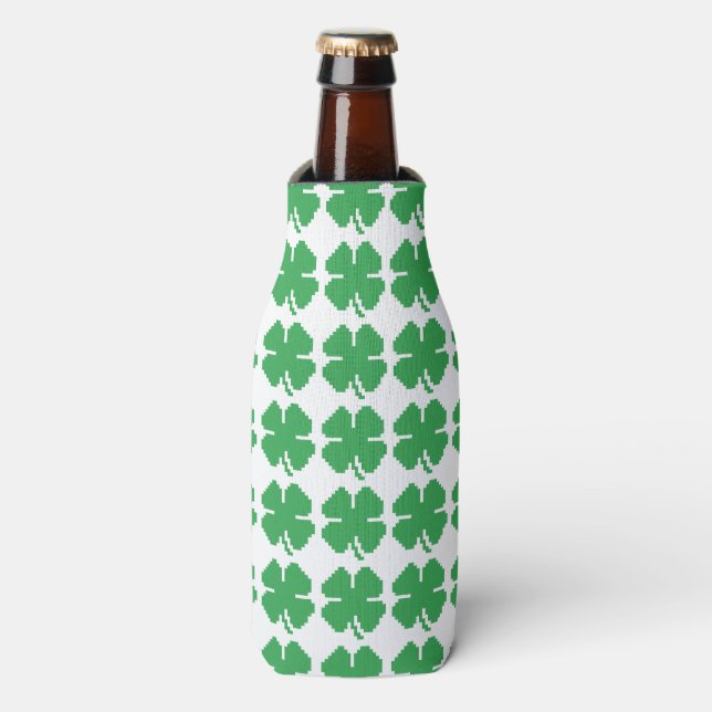 Enfriador De Botellas Pixel Lucky Four Leaf Clover de 8 bits (Frente de la botella)