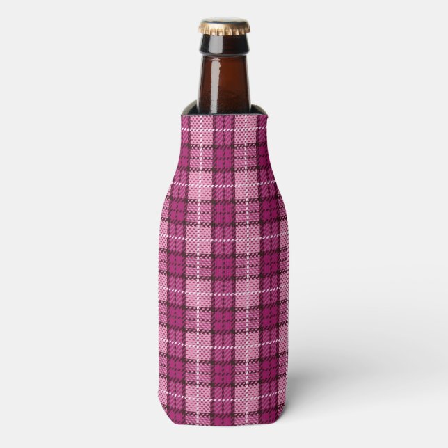 Enfriador De Botellas Pixel Plaid_Magenta-Negro (Frente de la botella)