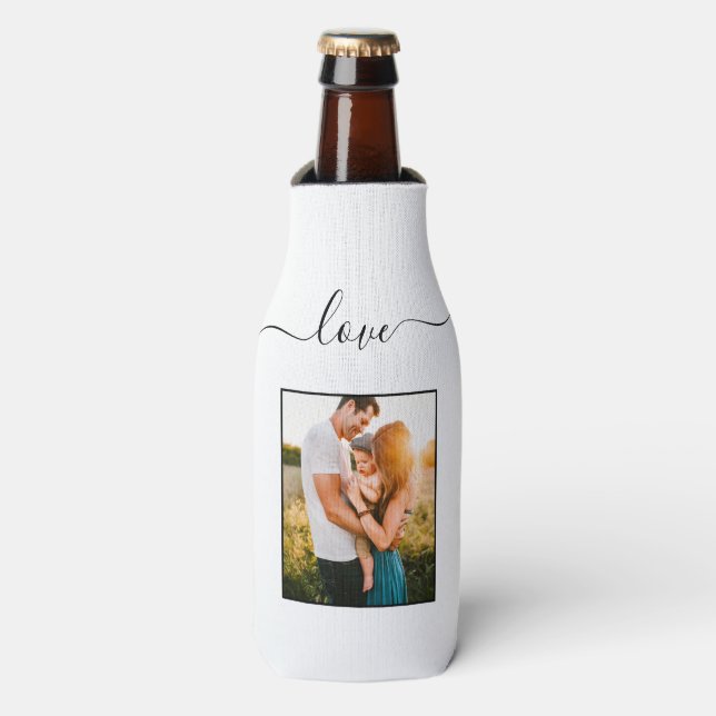 Enfriador De Botellas Plantilla fotográfica Amor Texto de cerveza blanco (Frente de la botella)