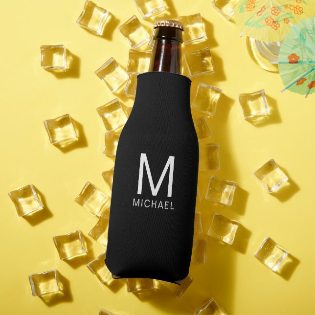 Enfriador De Botellas Plantilla Monograma personalizado Elegante Blanco  (Verano in situ)