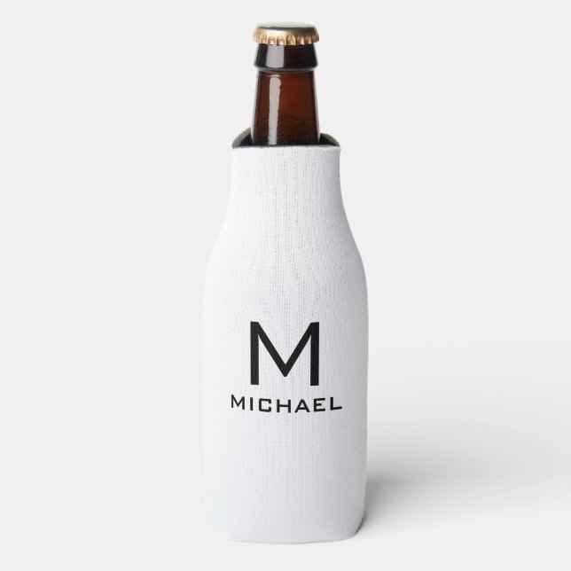 Enfriador De Botellas Plantilla Monograma personalizado Moderno Blanco Y (Frente de la botella)