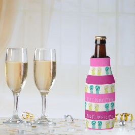 Enfriador De Botellas Playa de rayas náuticas rosadas púrpura