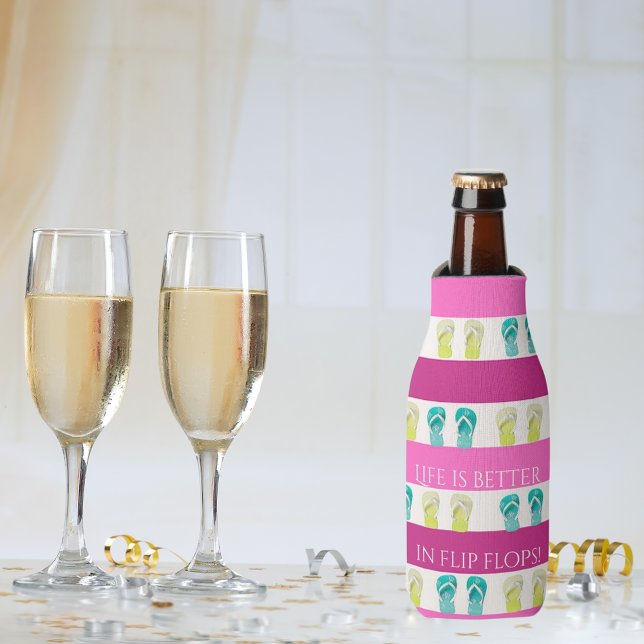 Enfriador De Botellas Playa de rayas náuticas rosadas púrpura (Subido por el creador)