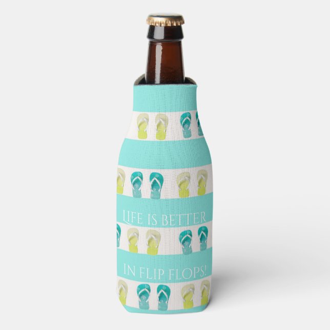 Enfriador De Botellas Playa turquesa blanca de chanclas náuticas (Frente de la botella)
