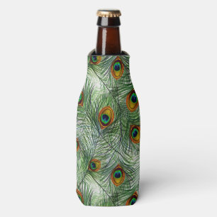 Enfriador De Botellas Pluma verde hermosa del pavo real