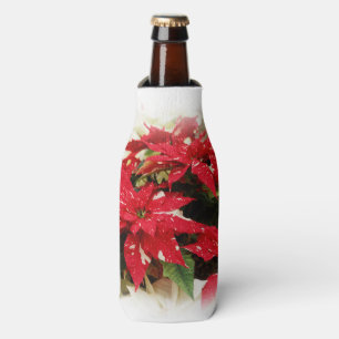 Enfriador De Botellas Poinsettias florales blancas rojas festivas