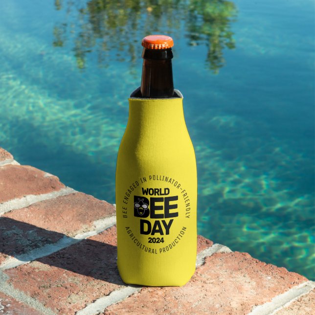 Enfriador De Botellas Polinizador negro amarillo del Día Mundial de la A (Piscina in situ)
