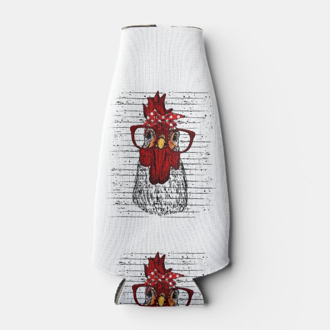 Enfriador De Botellas Pollo con cinta de venda y gafas lindo (Anverso)