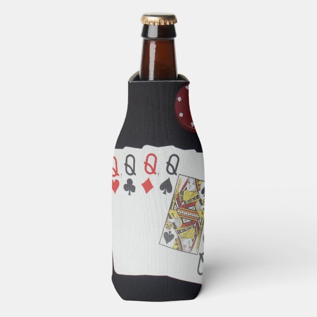 Enfriador De Botellas Póquer, Quad Queens, Stubby Holder. (Frente de la botella)