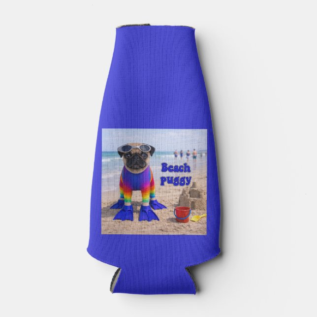 Enfriador De Botellas Pug de la playa (Anverso)