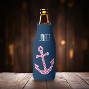 Enfriador De Botellas Punto de polka rosado con nombre personalizado de 