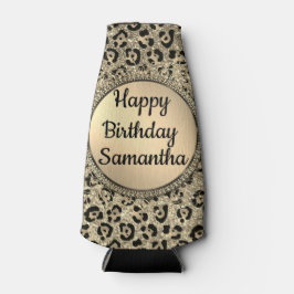 Enfriador De Botellas Purpurina de oro Glam Leopard Imprimir personaliza