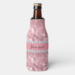 Enfriador De Botellas Purpurina rosado Bokeh y diamantes personalizados