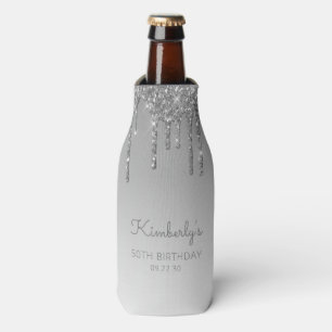 Enfriador De Botellas Purpurina Silver personalizado Drip 50 cumpleaños
