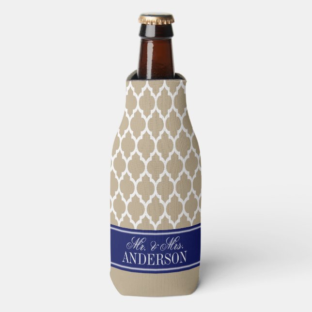 Enfriador De Botellas Qué marroquí #4 CB Boda Monograma nombre la Marina (Frente de la botella)