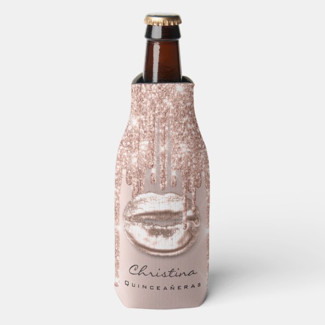 Enfriador De Botellas Quinceañeras Sweet 16th Bridal Sparkly Kiss (Frente de la botella)
