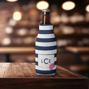 Enfriador De Botellas Raya de la marina de guerra y refrigerador rosado