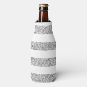 Enfriador De Botellas Rayas blancas de glamour con Purpurina plateado im