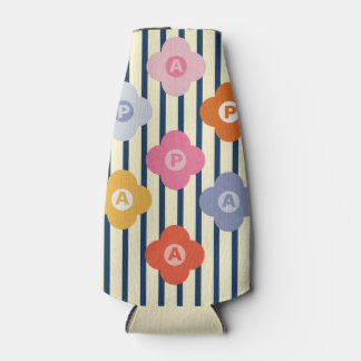 Enfriador De Botellas Rayas florales iniciales personalizadas Multicolor