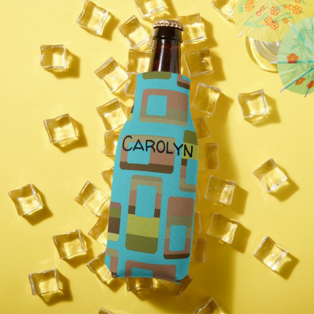 Enfriador De Botellas Rectángulos a rayas turquesas (Verano in situ)