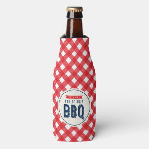 Enfriador De Botellas Red Gingham y Blue 4 de julio BBQ