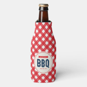 Enfriador De Botellas Red Gingham y Blue BBQ Fiesta