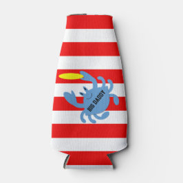 Enfriador De Botellas Red Nautical Stripe Frisbee Crab Personalizado