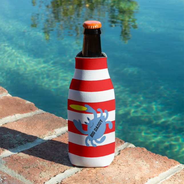 Enfriador De Botellas Red Nautical Stripe Frisbee Crab Personalizado (Piscina in situ)