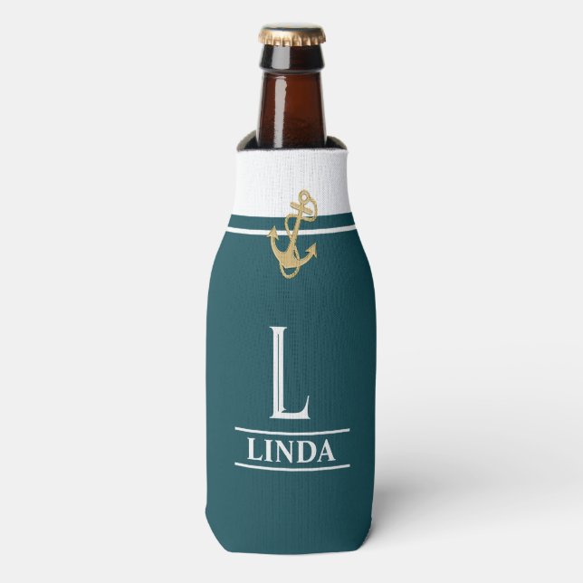 Enfriador De Botellas Refrigerador de frascos monogramados azul verde ná (Frente de la botella)