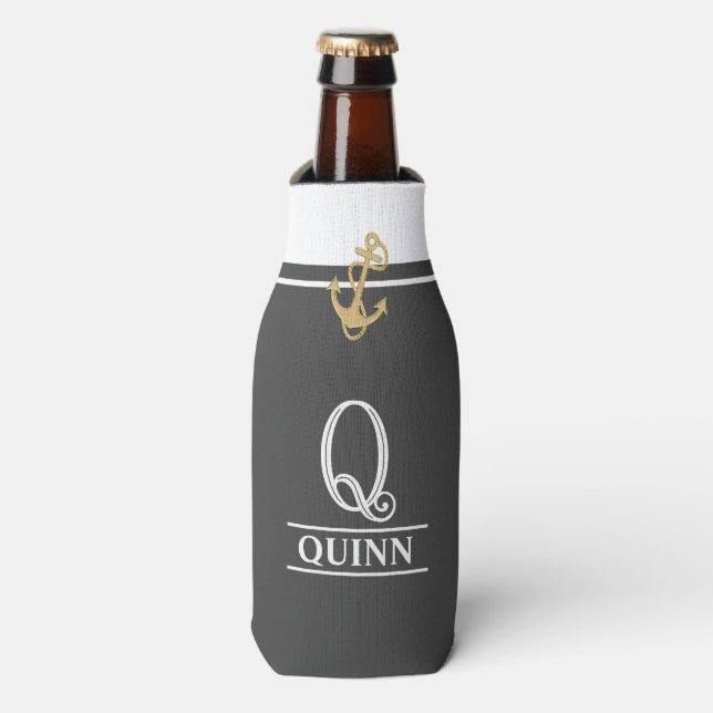 Enfriador De Botellas Refrigerador de frascos monogramados náuticos de c (Frente de la botella)