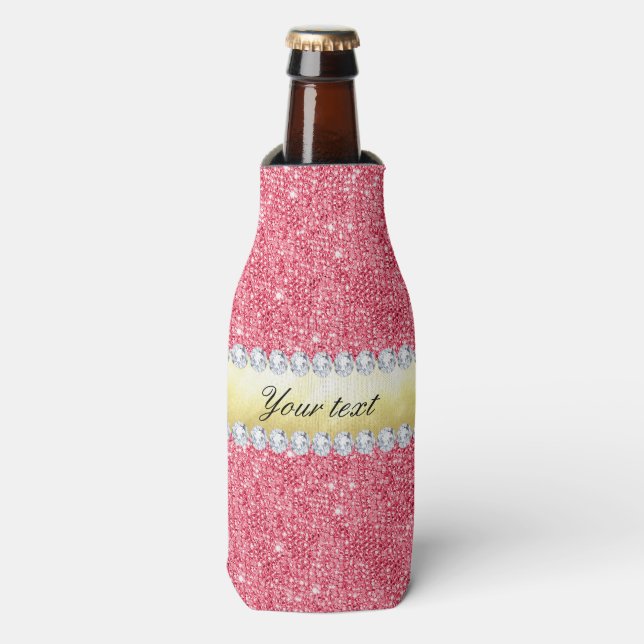 Enfriador De Botellas Relieve metalizado dorado y diamantes de las secue (Frente de la botella)