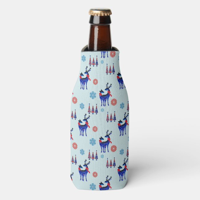 Enfriador De Botellas Renos, árboles de Navidad y patrones de copos de n (Frente de la botella)