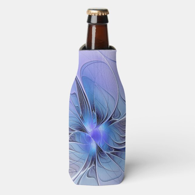 Enfriador De Botellas Resumen de arte fractal moderno Lavanda azul (Frente de la botella)