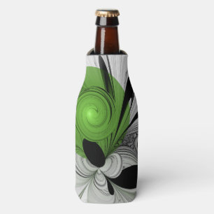 Enfriador De Botellas Resumen en blanco y negro con arte fractal verde
