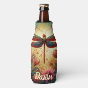 Enfriador De Botellas Resumen floral de la libélula sensacional personal