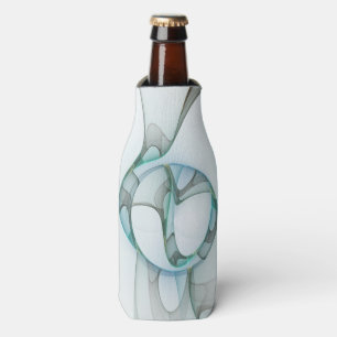 Enfriador De Botellas Resumen moderno Arte fractal azul turquesa gris