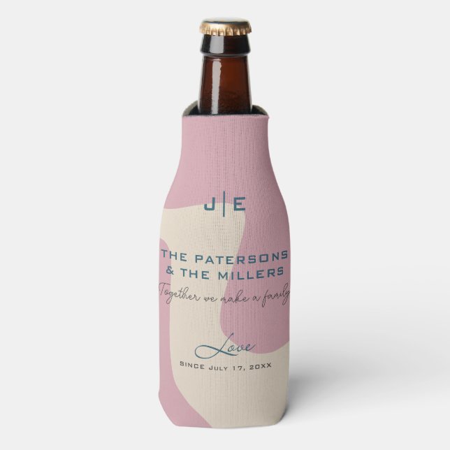 Enfriador De Botellas Resumen suave Forma orgánica Monograma azul rosa (Frente de la botella)