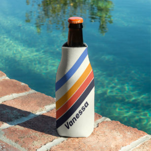 Enfriador De Botellas Retro cinco rayado con nombre e inicial