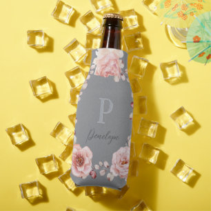 Enfriador De Botellas Rosa de color de agua personalizado   Gris