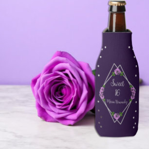 Enfriador De Botellas Rosa Púrpura Plata Geométrico Sweet 16